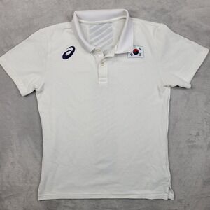 Asics‎ Womens Medium Polo Shirt Golf Tennis Pickleball South Korea Flag Wicking